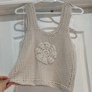 Jessica Simpson Cream Crochet Floral Applique Tank